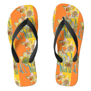 Chanclas Naranja Daffodil Patrón floral de arte amarillo