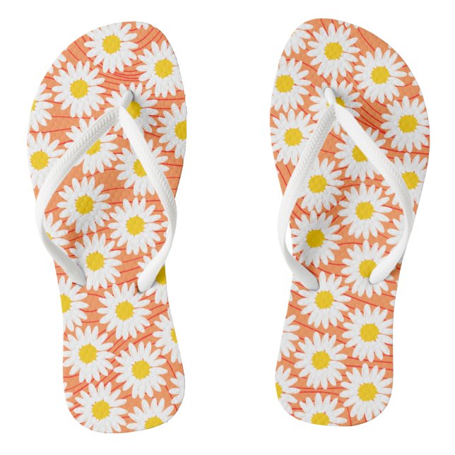 Chanclas Naranja de camomila blanca suave Chica Flip Flops (Plantilla)