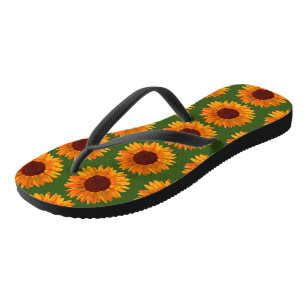 Chanclas Naranja de Chicas rusos y patrón de girasol verde