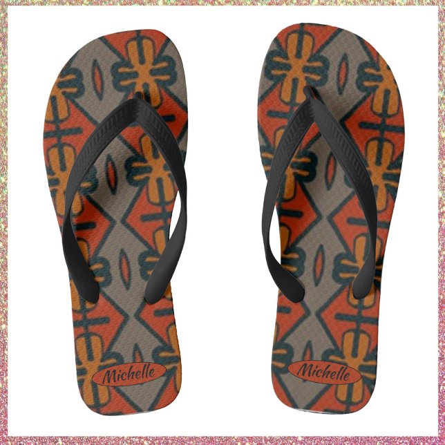 Chanclas Naranja de Guay y diseño tribal de oro (Subido por el creador)