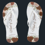 Chanclas Naranja de óxido Boho Moda doncella floral de hono<br><div class="desc">Estas hermosas chancletas de boda son una gran manera de agradecer y reconocer a su empleada de honor mientras salva sus pies al mismo tiempo. Presenta un elegante diseño de moda boho con rosas acuáticos pintados a mano en tonos de naranja rojizo y melocotón de coral, junto con letras de...</div>