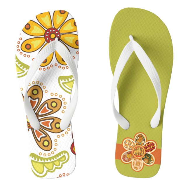 Chanclas Naranja hippie de flor retro verde (Plantilla)