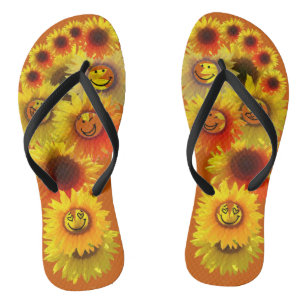 Chanclas Naranja quemado Unisex Flip Flops de girasol