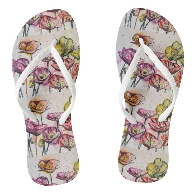 Chanclas Naranja Red Purple Poppies Flores Florales Damas (Plantilla)