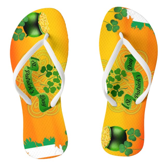Chanclas Naranja St Patricks Day Shamrock Pot o'Gold Flag (Plantilla)