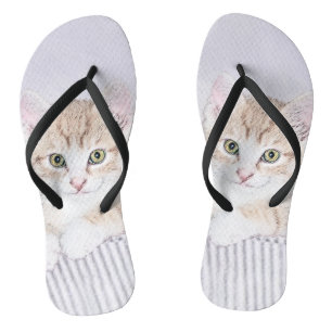 Chanclas Naranja Tabby Kitten Pintura - Arte Gato Original