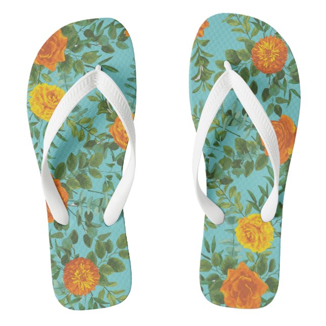 Chanclas Naranja y Aqua Boda Floral Moderna (Plantilla)