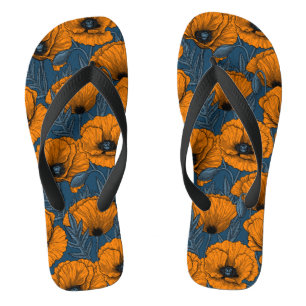 Chanclas Naranjas de cachorros en azul oscuro