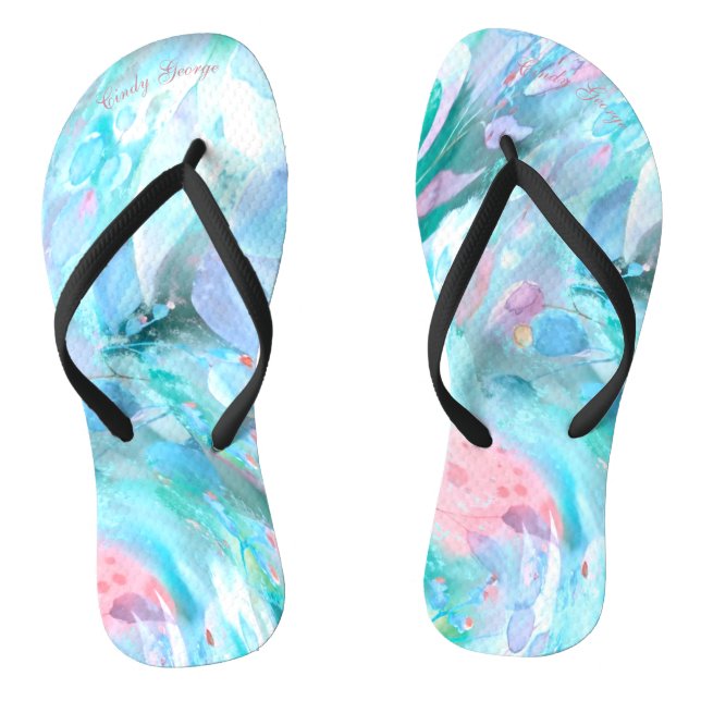 Chanclas Naturaleza de la flor rosada pegada Pastel AzulVer (Plantilla)