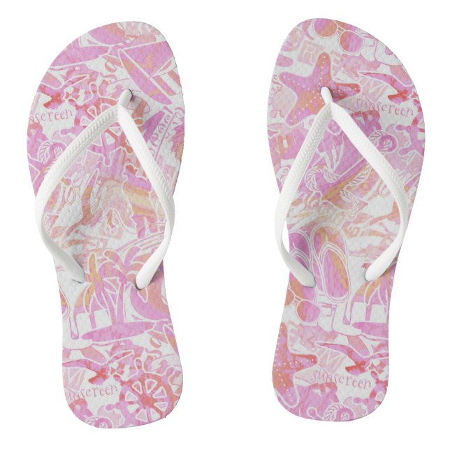 Chanclas Nautical Beach Collage Hot Pink ID840 (Plantilla)