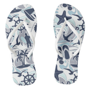 Chanclas Nautical Beach Pattern Navy ID839