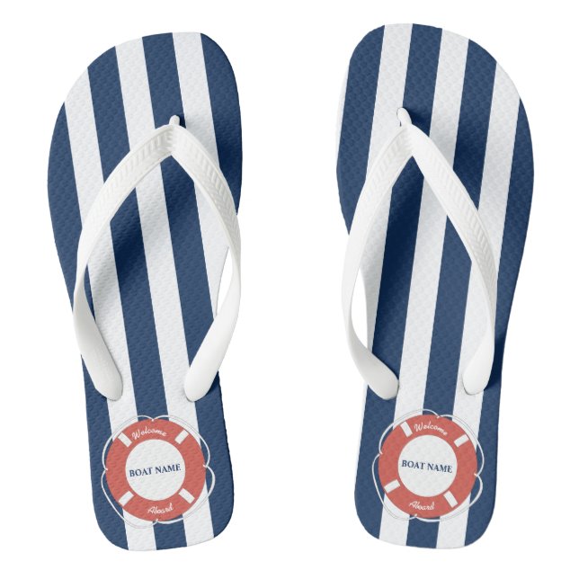 Chanclas Nautical Blue Strike Welcome Aboard Bote Name (Plantilla)