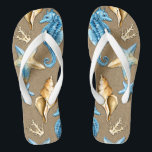 Chanclas Nautical Starfish and Seahori<br><div class="desc">Beach Burlap & Seashell Nautical Starfish   Seahorse Flip Flops - cuenta con un fondo de arpillera impreso con caballitos de mar,  coral,  conchas marinas y pez estrella. Perfecto para bodas,  regalos de duchas de novias,  vacaciones y más.</div>