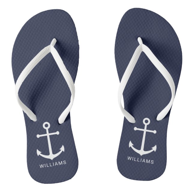 Chanclas Nautical White Anchor y nombre personalizado en az (Plantilla)