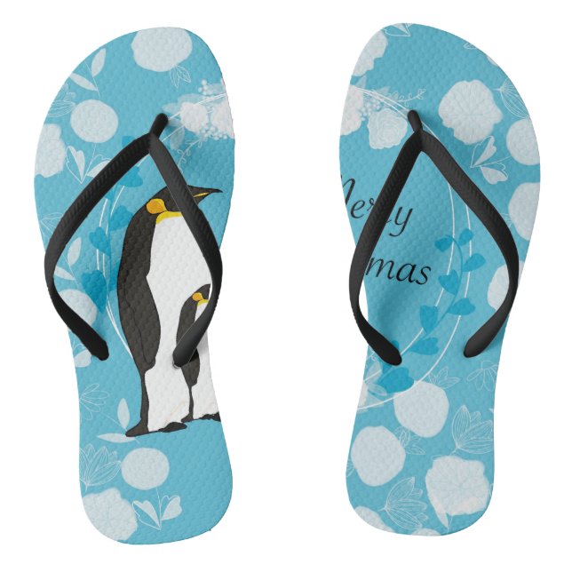 Chanclas navidad, navidades, pingüino, flores, azul, (Plantilla)