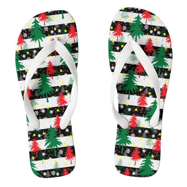 Chanclas Navidades blancos negros rayas de nieve árboles ve (Plantilla)