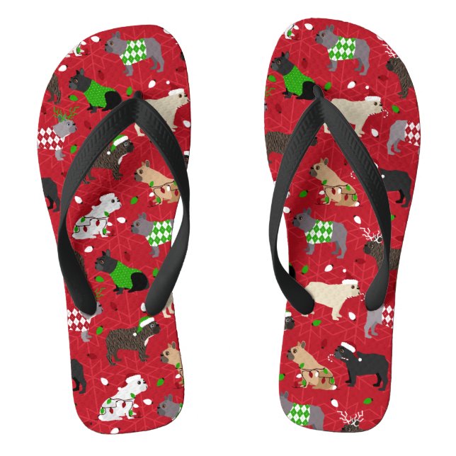 Chanclas Navidades Bulldog francés Flip Flops (Plantilla)