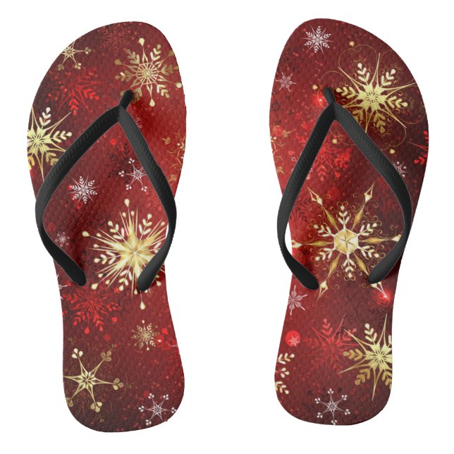 Chanclas Navidades Copos de nieve dorados con fondo rojo (Plantilla)