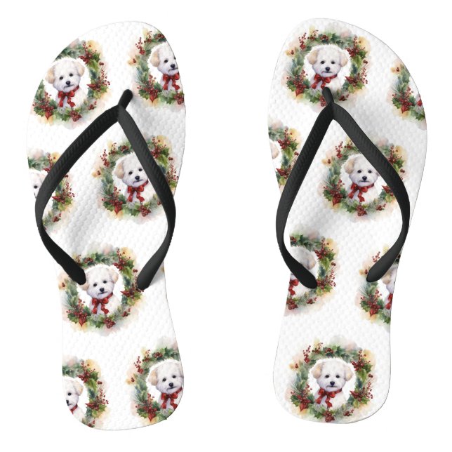 Chanclas Navidades de Bichon Frise Wreath Festimes Pup (Plantilla)