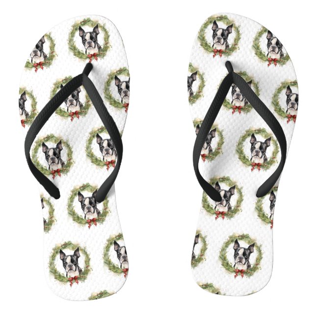 Chanclas Navidades de Boston Terrier en la fiesta (Plantilla)