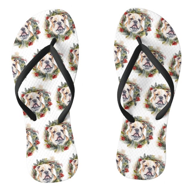 Chanclas Navidades de bulldog Wreath Festive Pup (Plantilla)