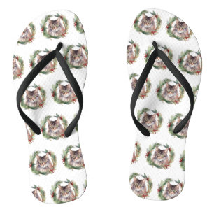 Chanclas Navidades del gato Maine Coon Wreath Festive Kitte