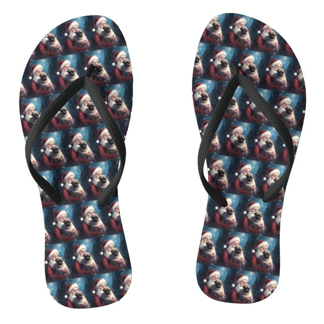 Chanclas Navidades festivos de Pug con Santa Claus (Plantilla)