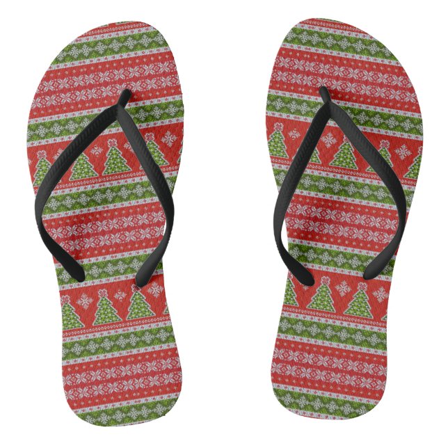 Chanclas Navidades Patrón Verde Rojo Vacaciones Elegantes (Plantilla)