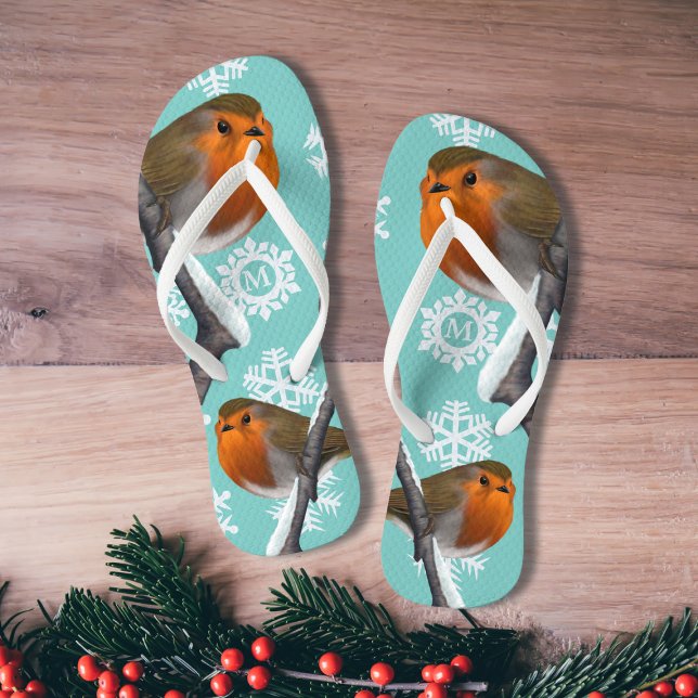 Chanclas Navidades Robin Bird en el Monogramo Snowflake en  (Perfect for Christmas in July (and the one in December))