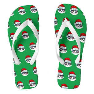 Chanclas Navidades Sombrero Santa Con Patrón De Cara De Gat
