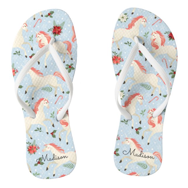 Chanclas Navidades unicornios adornan nombre floral moderno (Plantilla)