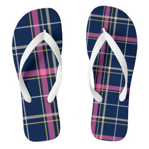 Chanclas Navy Blue Tartan Plaid Navy la Marina Rosa Blanca