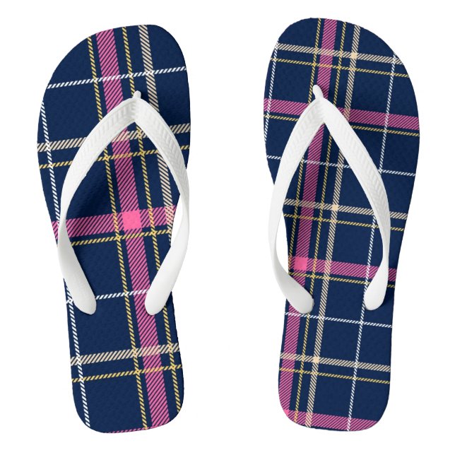 Chanclas Navy Blue Tartan Plaid Navy la Marina Rosa Blanca  (Plantilla)