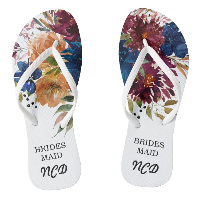 Chanclas Navy Marsala Naranja Floral Bridesmaid Favor (Plantilla)