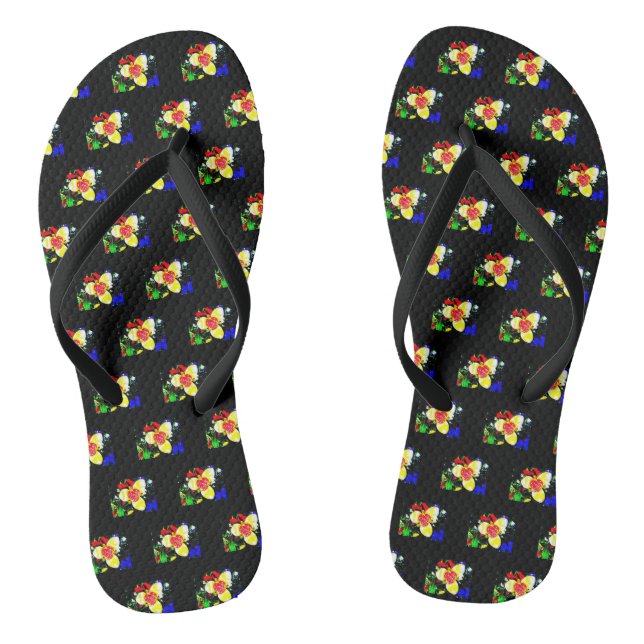 Chanclas negro inusual con estampado de flores amarillas y  (Plantilla)