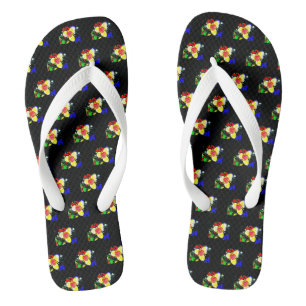 Chanclas negro inusual con estampado de flores amarillas y 