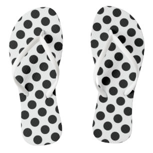 Chanclas Negro sobre puntos de polka de gran tamaño blanco