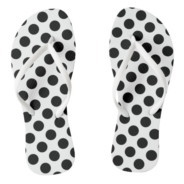 Chanclas Negro sobre puntos de polka de gran tamaño blanco (Plantilla)