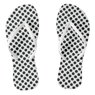 Chanclas Negro sobre puntos de Polka de tamaño medio blanco