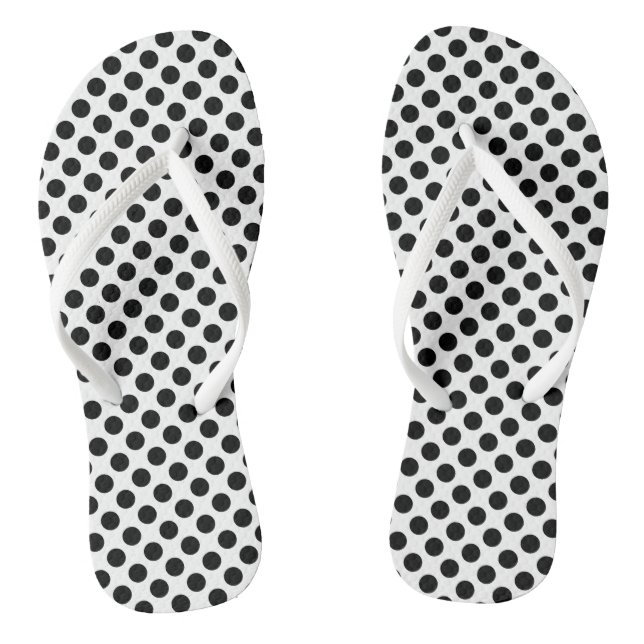 Chanclas Negro sobre puntos de Polka de tamaño medio blanco (Plantilla)
