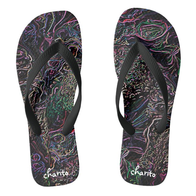 Chanclas Neon Rainbow Marled Lines Burbujas negro vibrante (Plantilla)