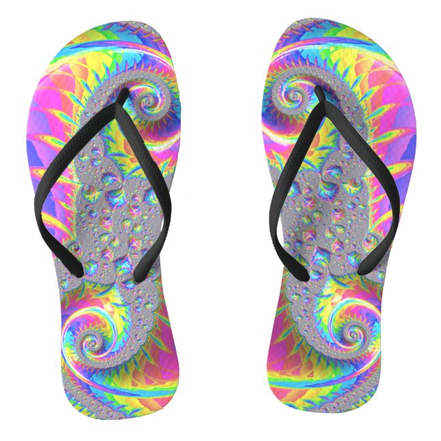 Chanclas Neon Rainbow Spiral Fractal Resumen Arte Digital (Plantilla)