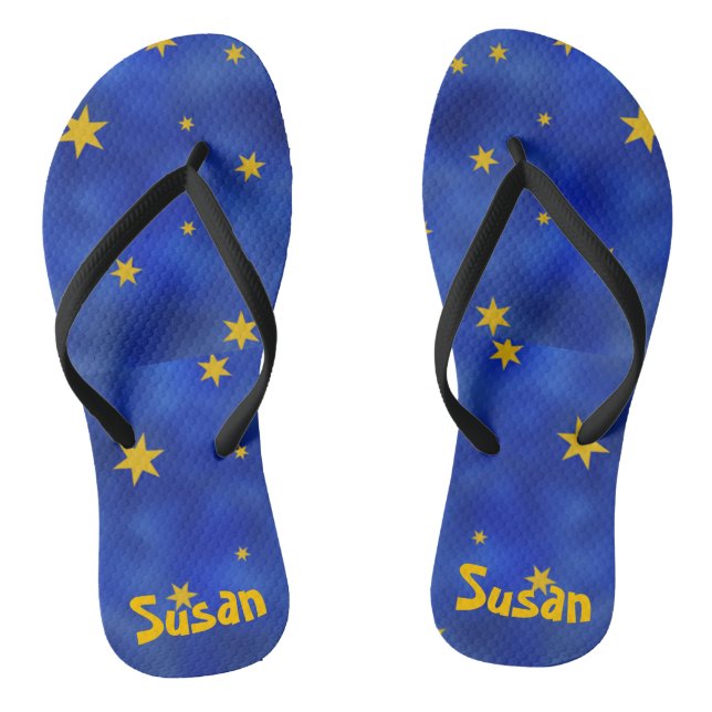 Chanclas Noche azul estrellada con estrellas de oro Unisex (Plantilla)