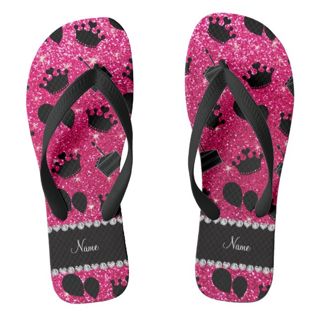 Chanclas Nombrar torta de globos de purpurina rosa rosa (Plantilla)