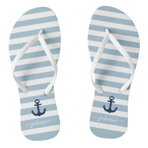 Chanclas Nombre de la banda náutica azul y blanca