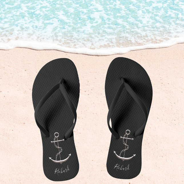 Chanclas Nombre del barco de yate de ancla de plata negra (Subido por el creador)