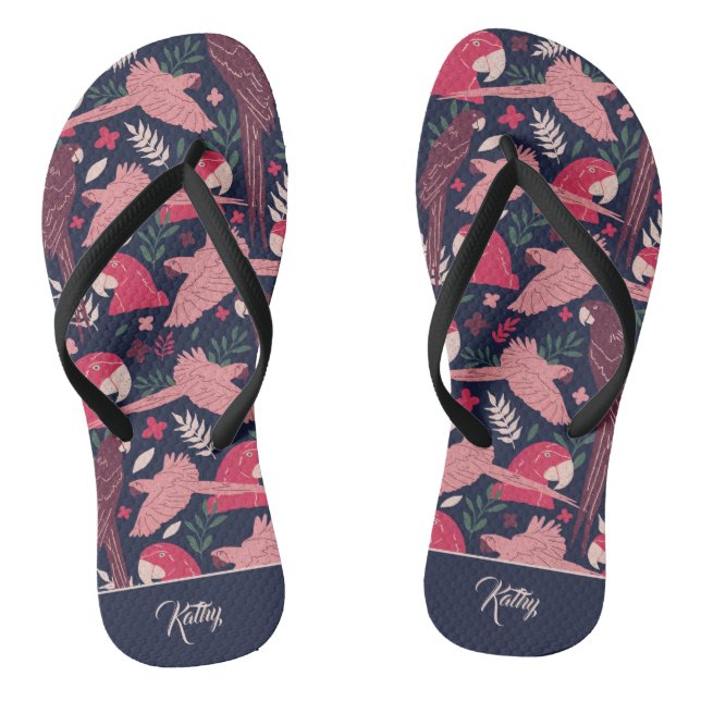 Chanclas Nombre del monograma de dibujo del patrón tropical (Plantilla)