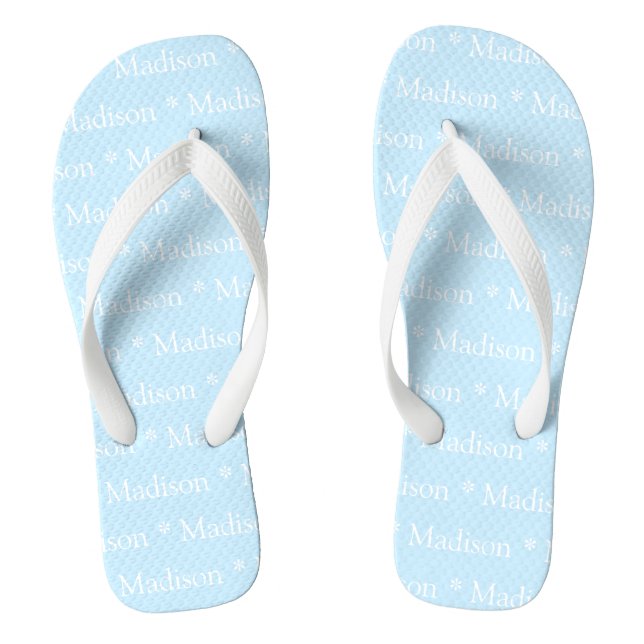 Chanclas nombre del personalizable, texto, blanco azul clar (Plantilla)