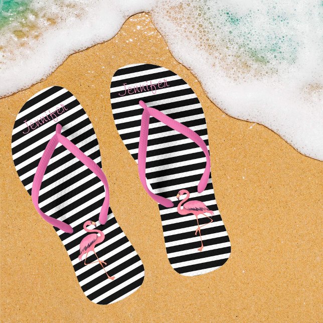 Chanclas Nombre del personalizar Flamingo rosa (Customized Pink Flamingo Flip Flops)