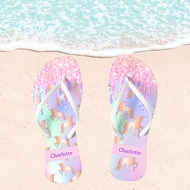 Chanclas Nombre del purpurina morado rosa de unicornio (Subido por el creador)
